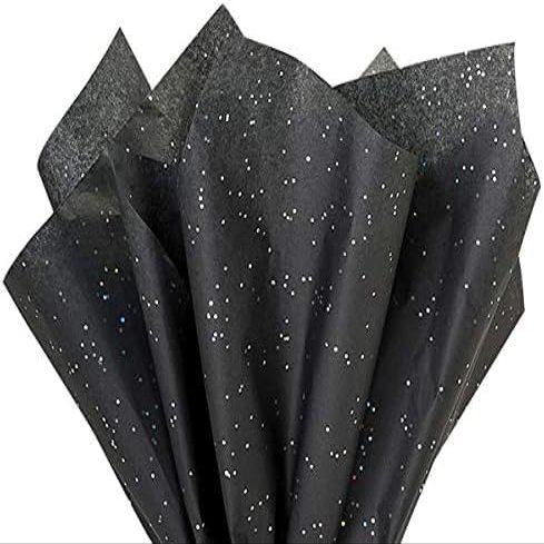 Black Glitter Gift Wrapping Tissue Paper 20x30 2 Pack by Feronia Packaging
