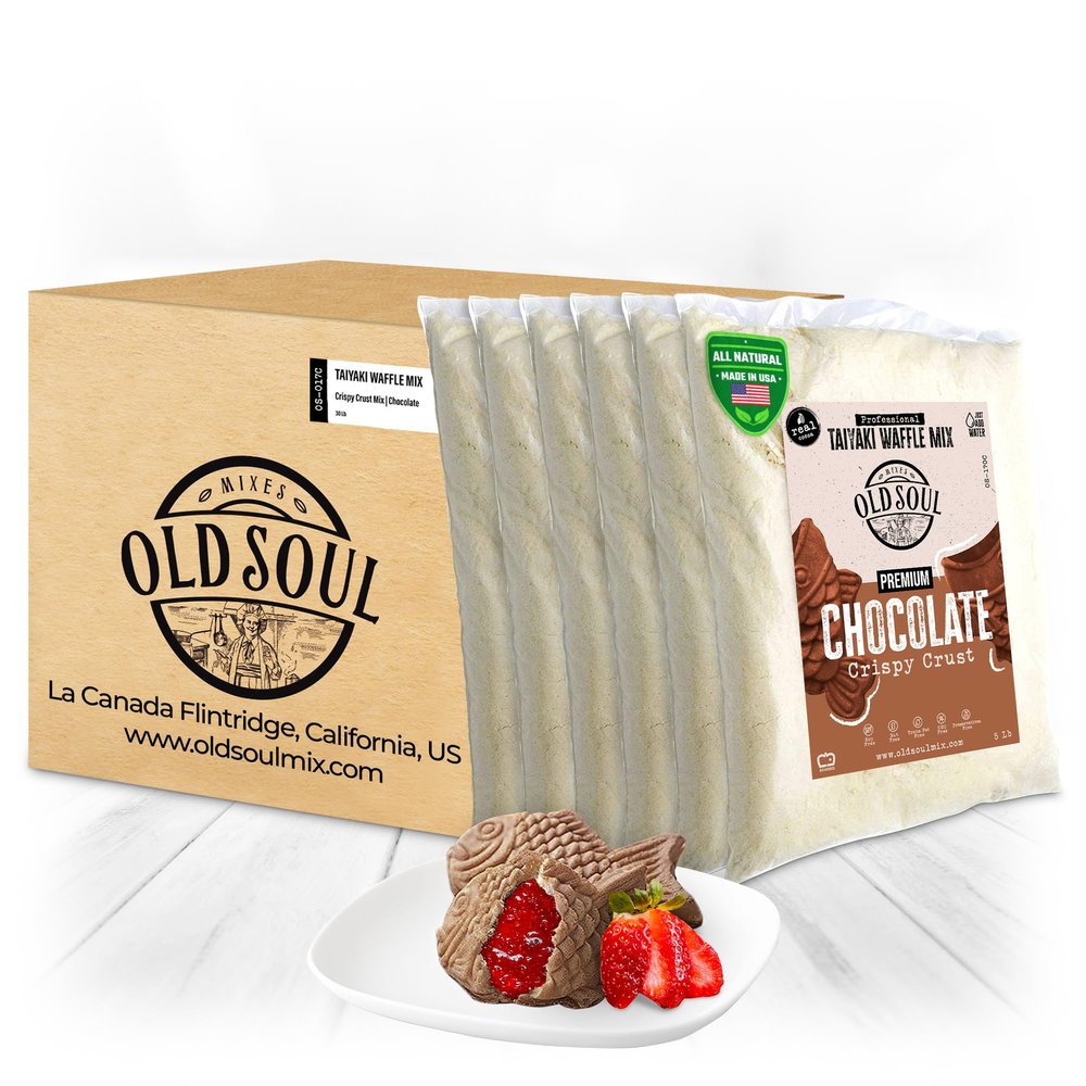 OldSoul Professional Taiyaki Waffle Mix | Crispy | Chocolate Flavor | 30 Lbs | 504 Waffles (30 Lbs, Traditional)