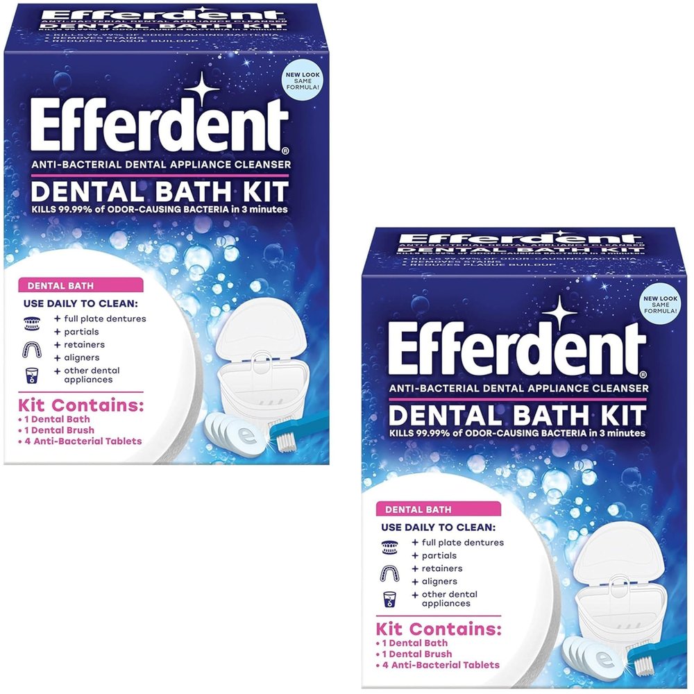 Efferdent Retainer & Denture Cleaner Tablets and Dental Bath, 4 Tablets (Pack of 2)