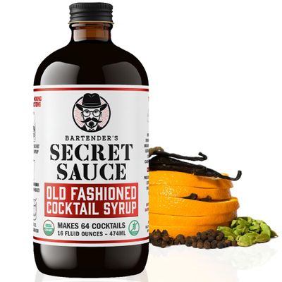 Bartenders Secret Sauce USDA Organic Old Fashioned Mix Handcrafted Old Fashioned Syrup with Bitters, Orange Peel & Tart Cherry Gluten-Free Makes 64 Cocktails (16oz, 1-Pack) Just Add Bourbon or Rye