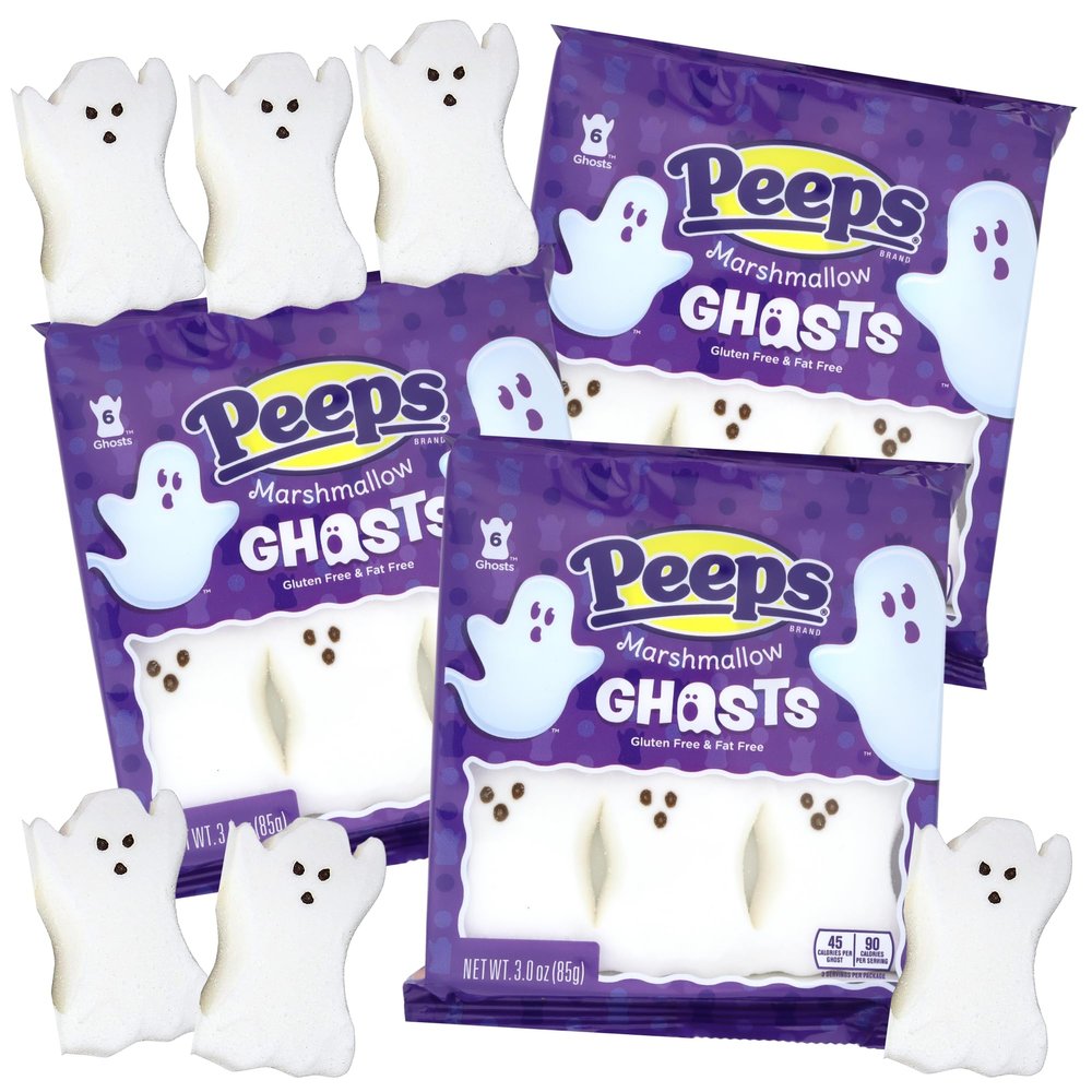 Halloween Ghost Peeps Marshmallow Candy, Party Favors or Baking Decoration DIY, Festive Treats, 18 Total Marshmallows (Pack of 3)