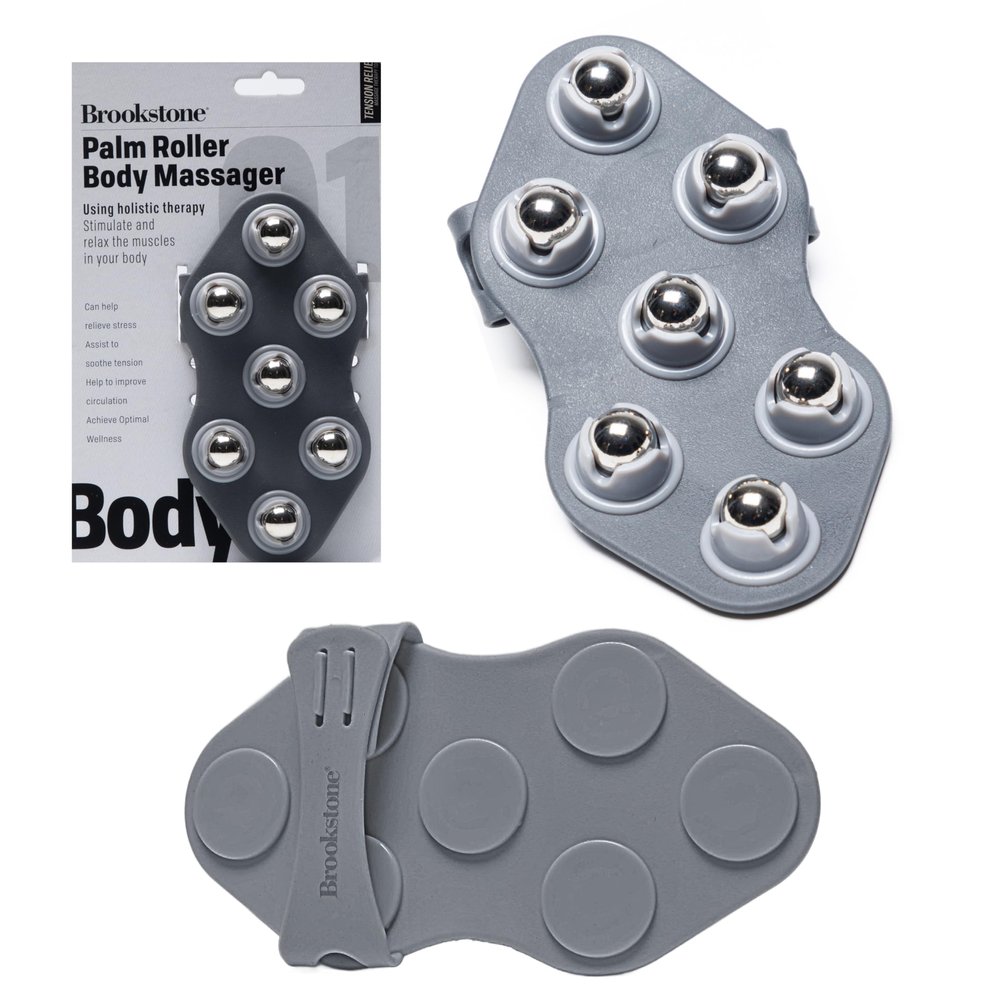 Brookstone Palm Roller Body Massager - Medium Handheld Roller Massager to Relieve Tension - Massage Gloves, Hand Massager Glove, Massage Glove for Stress Relief and Relaxation (Charcoal)