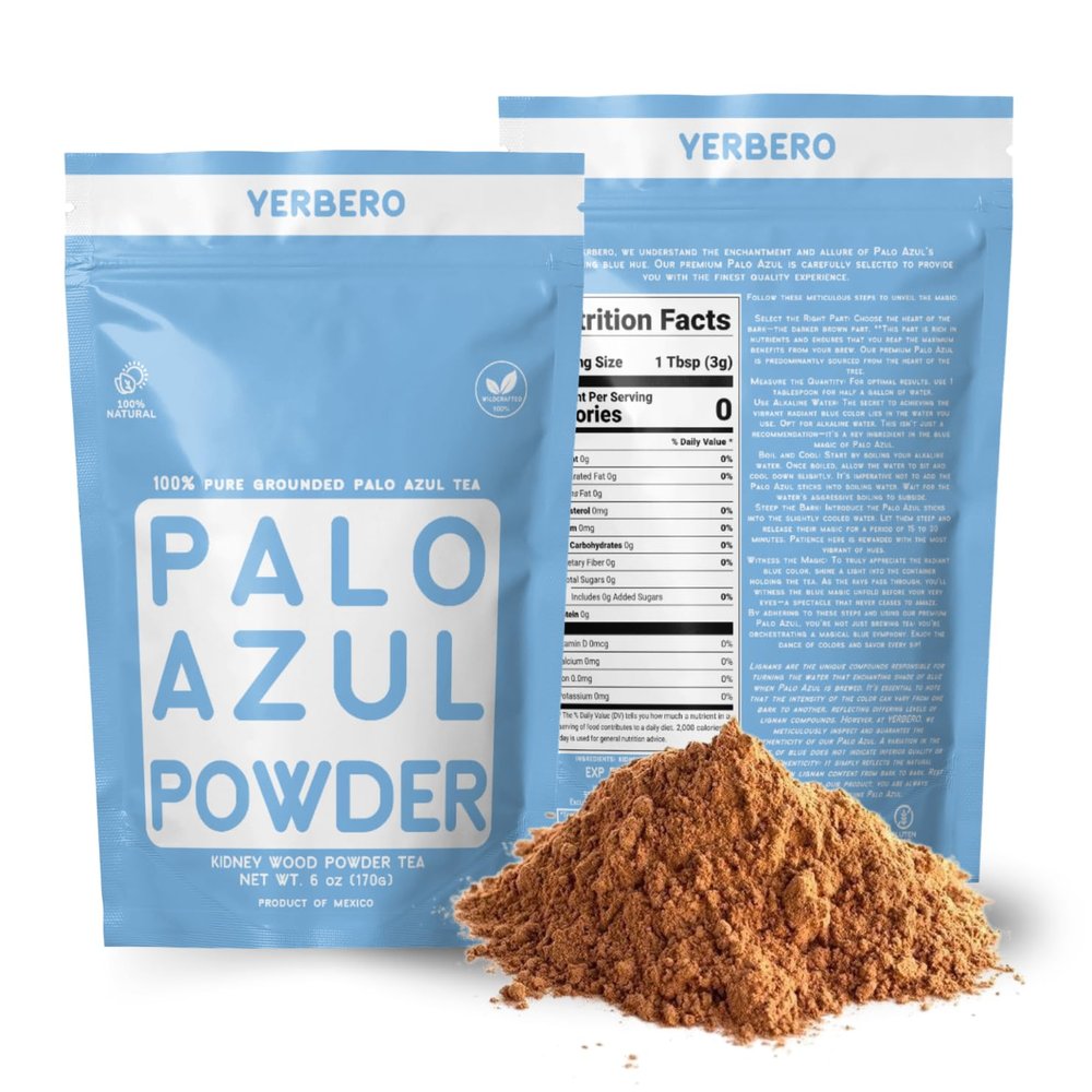 Yerbero - Premium Palo Azul 6oz (170g) Powder Herbal Tea | Kidney Wood (Blue Stick) | Makes 60+ Cups | Resealable Bag | Wildcrafted, Premium Quality, 100% Natural, non-GMO.