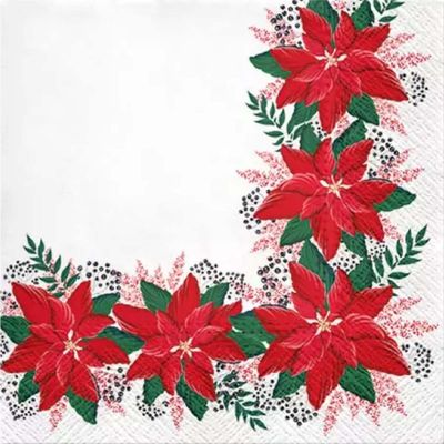 AM Decor 20-Count Luncheon Christmas Paper Napkins Holiday Dinner Party Decorative Decoupage - 13" x 13" (Unfolded) Lovely Poinsettia