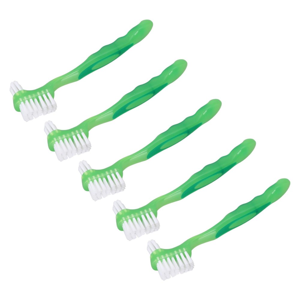 False Teeth Brush,5pcs Denture Brush Set Professional Travel Portable Double Sided False Teeth Brush for Elderly (Green)