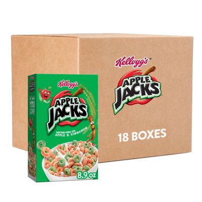 Kellogg's Apple Jacks Breakfast Cereal, Kids Cereal, Family Breakfast, Original (18 Boxes)