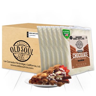 OldSoul Professional Bubble Waffle Mix | GLUTEN FREE | Crispy | 30 Lbs | Chocolate Flavor | Egg Waffle Mix | 168 Waffles (30 Lbs, Gluten Free)