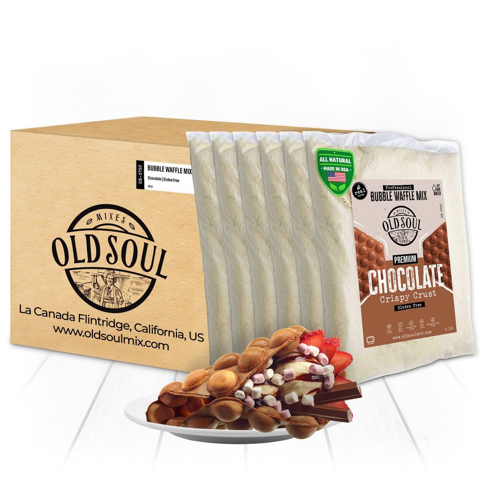 OldSoul Professional Bubble Waffle Mix | GLUTEN FREE | Crispy | 30 Lbs | Chocolate Flavor | Egg Waffle Mix | 168 Waffles (30 Lbs, Gluten Free)