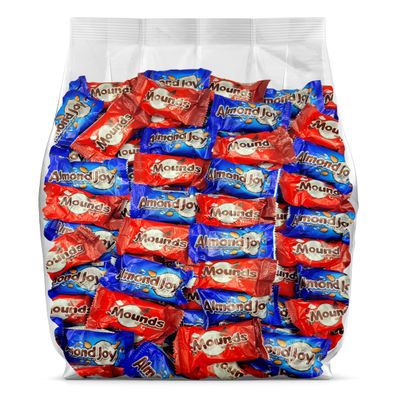 Yummy Chew Almond Joy and Mounds Assortment Coconut, Almond, Dark Chocolate, and Milk Chocolate Candy Bars - 80 Individually Wrapped Fun Size Candy Bars - 3lbs. Bulk Party Pack