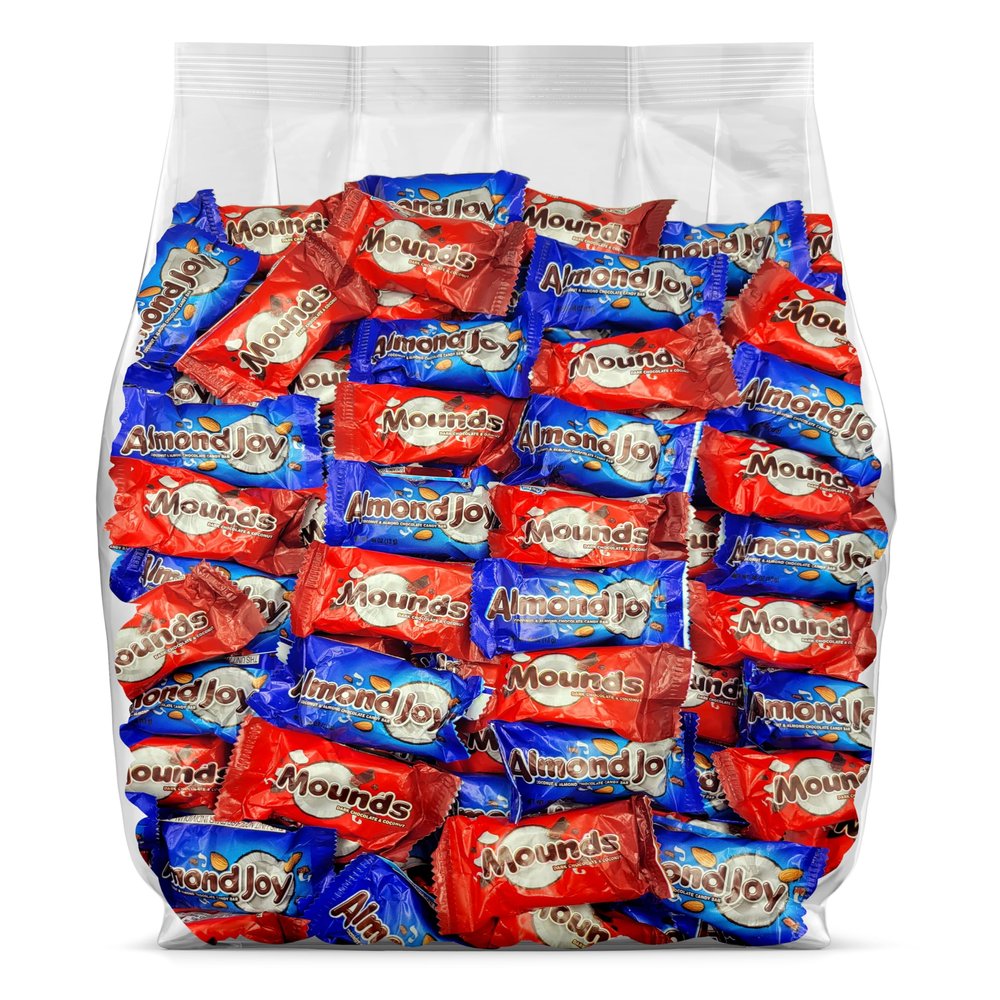 Yummy Chew Almond Joy and Mounds Assortment  Coconut, Almond, Dark Chocolate, and Milk Chocolate Candy Bars - 80 Individually Wrapped Fun Size Candy Bars - 3lbs. Bulk Party Pack