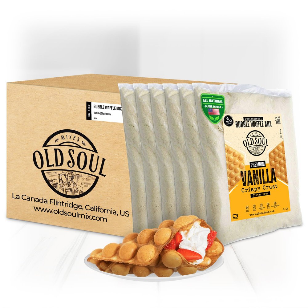 OldSoul Professional Bubble Waffle Mix | GLUTEN FREE | 30 Lbs | Crispy | Vanilla Flavor | Egg Waffle Mix | 168 Waffles (30 Lbs, Gluten Free)