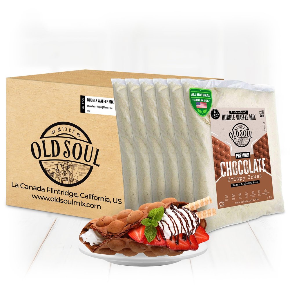 OldSoul Professional Bubble Waffle Mix | GLUTEN FREE & VEGAN | Crispy | 30 Lbs | Chocolate Flavor | Egg Waffle Mix | 168 Waffles (30 Lbs, Gluten Free & Vegan)