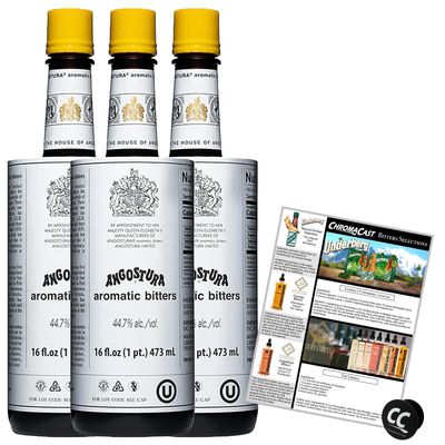 Angostura Aromatic Bitters 16oz Bottle with Phone Grip and Bitters Selections Recipe, 3-PACK