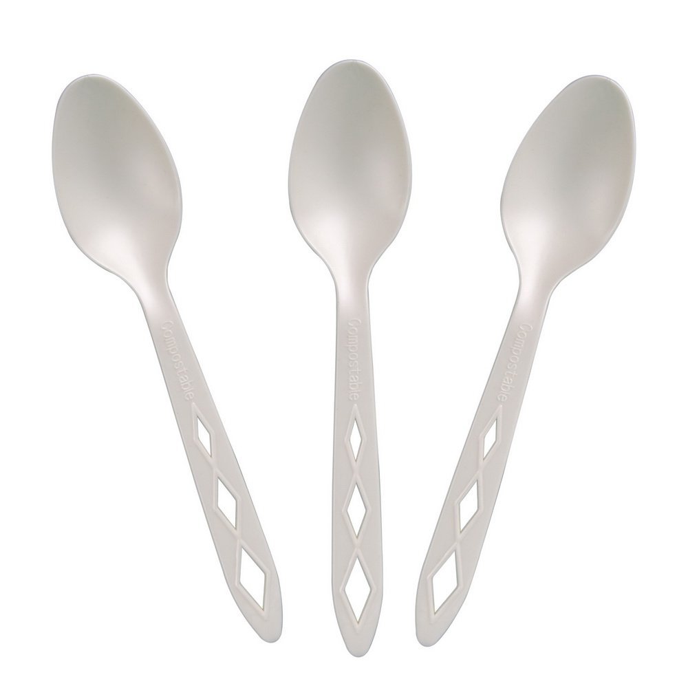 100% Compostable Non Plastic Spoons [200 Pack] CPLA Disposable Spoons. Non Plastic Silverware Set. Eco-Friendly Cutlery, Off White Flatware, Extra Sturdy Utensils, by Earth's Natural Alternative