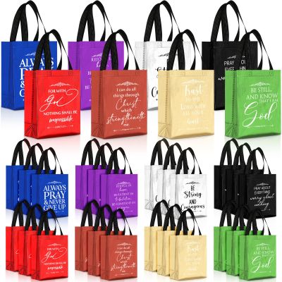 Aliceset 40 Pcs Christian Gift Bags Bulk with Handle Medium Size Bible Verse Religious Gift Bags Reusable Non Woven Church Welcome Totes for Baptism Galentines Birthday Party Favors (Bright Colors)