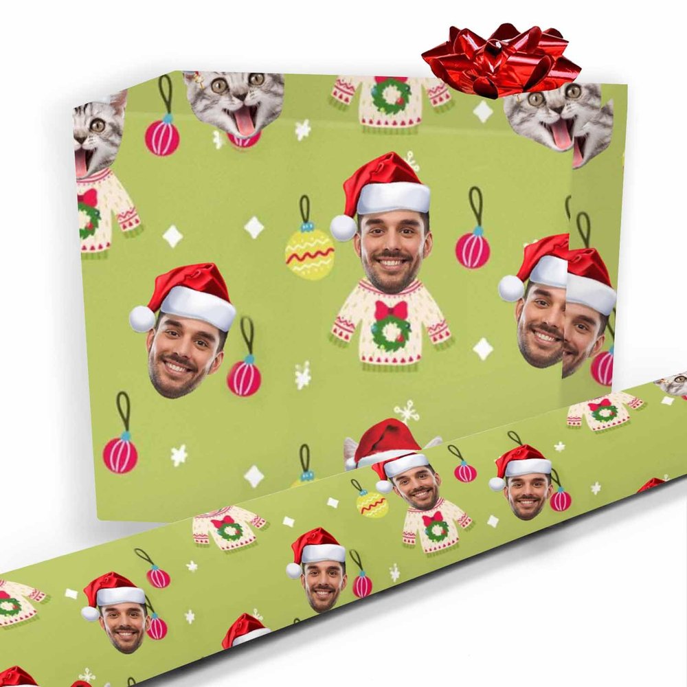 Personalized Wrapping Paper Funny Gift Wrapping Paper Face Photo Custom Fathers Day Gift Wrap Roll for Dad Men Women Kids Christmas Anniversary Baby Shower 58"x 23"