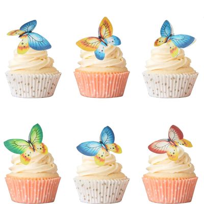 120PCS Edible Butterfly Cake Cupcake Topper 3D Colorful Cake Realistic Butterfly Cupcake Decoration for Wedding Birthday Baby Shower Party Supplies Food Decoration Mixed Size