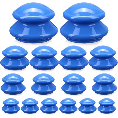Geiserailie 16 Pcs 4 Sizes Cupping Therapy Set Silicone Cupping Massage Cups Professional Chinese Therapy Cup Vacuum for Body Muscle Nerve(Dark Blue)