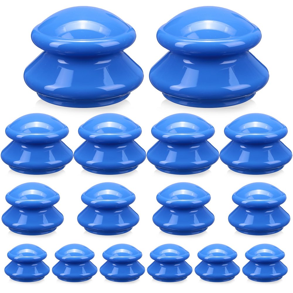 Geiserailie 16 Pcs 4 Sizes Cupping Therapy Set Silicone Cupping Massage Cups Professional Chinese Therapy Cup Vacuum for Body Muscle Nerve(Dark Blue)