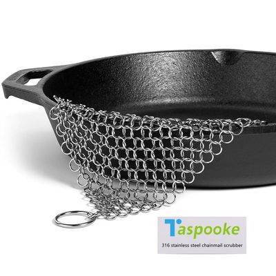 Cast Iron Scrubber, large size 8''x8'' Chainmail scrubber, 316 Stainless Steel Rag for Pre-Seasoned Pot Dutch Oven Waffle Maker Cast Iron Frying Pan Pan Glass Container (8''x8'')