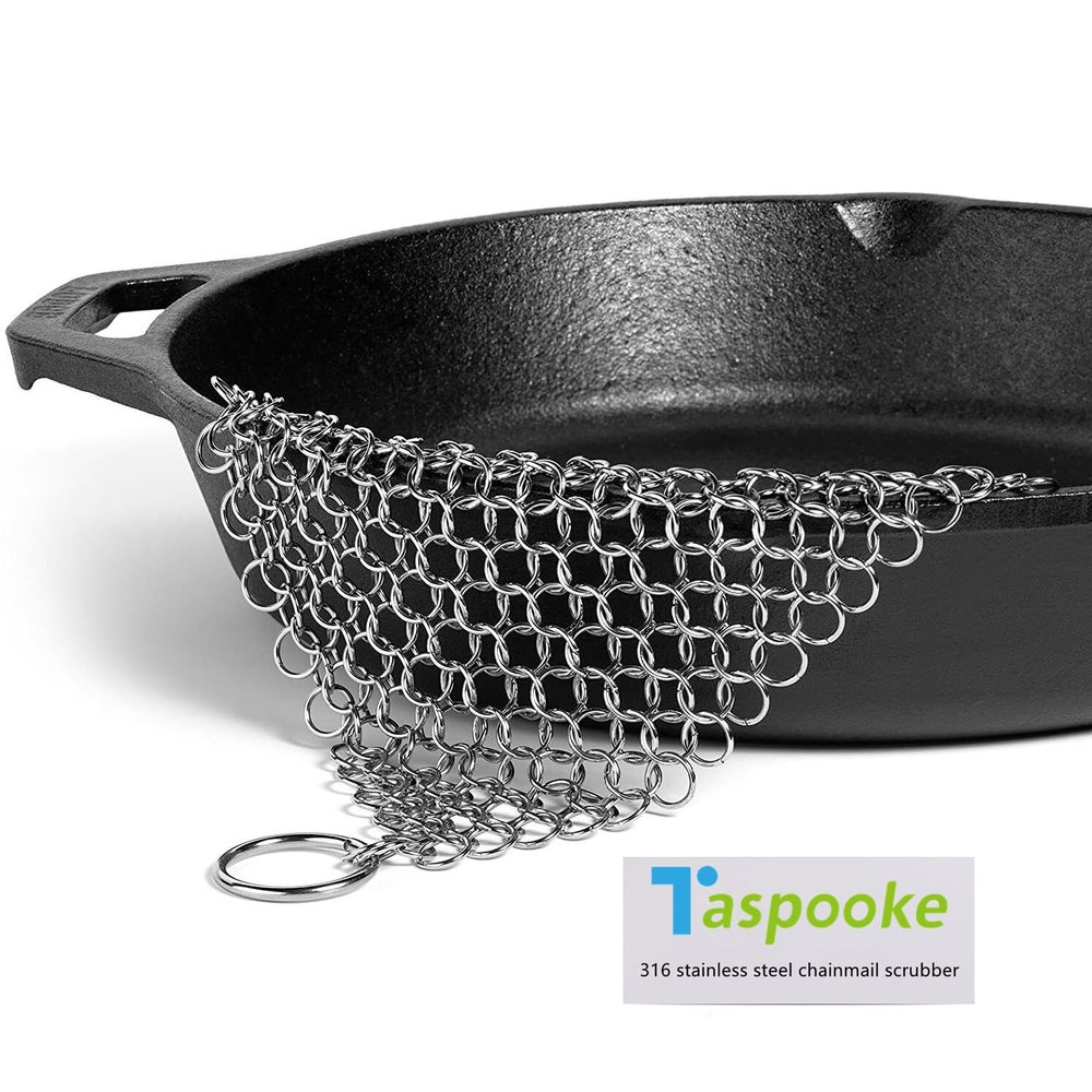 Cast Iron Scrubber, large size 8''x8'' Chainmail scrubber, 316 Stainless Steel Rag for Pre-Seasoned Pot Dutch Oven Waffle Maker Cast Iron Frying Pan Pan Glass Container (8''x8'')