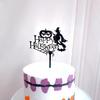 Halloween Happy Birthday Cake Topper, Spooky Haunted House Black Glitter Cake Supplies, Creepy Birthday Themed Party Decor Black Glitter (witches) view 1