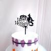 Halloween Happy Birthday Cake Topper, Spooky Haunted House Black Glitter Cake Supplies, Creepy Birthday Themed Party Decor Black Glitter (witches) view 2