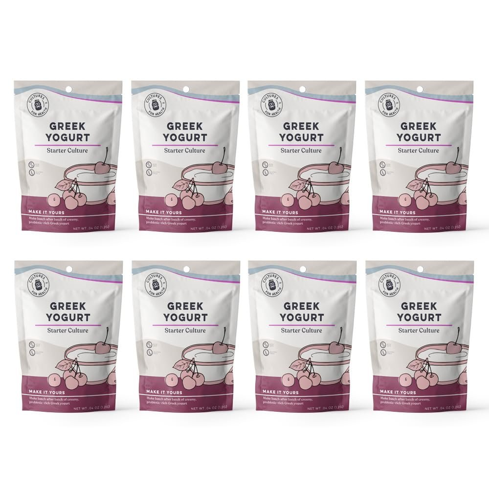 Cultures for Health Greek Yogurt Starter Culture | 16 Packets Dehydrated Heirloom Style DIY Probiotic Yogurt | Delicious for Smoothies, Granola and Berries, Tzatziki, Soup, & Other Healthy Snacks (8 Pack)