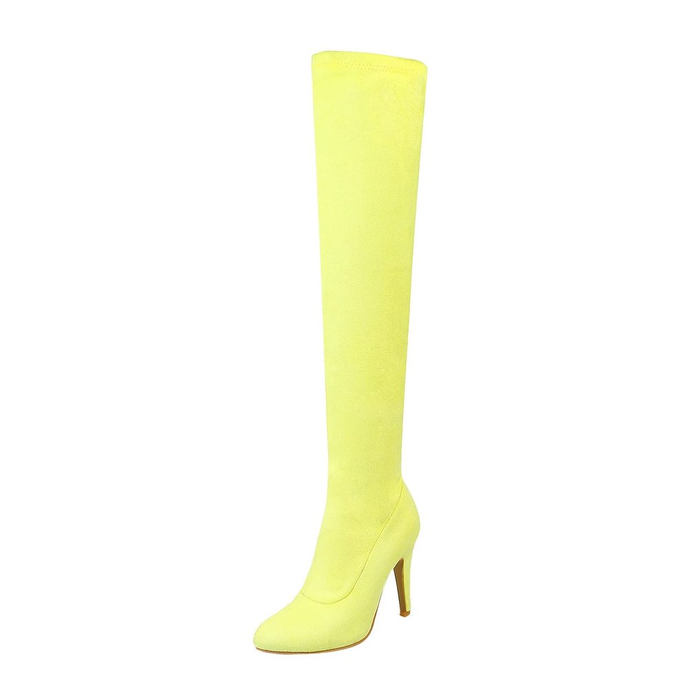 CsgrFagr Women's Autumn And Winter Candy Color Suede Stiletto Heels Slim And Tall Over The Platform Knee High Boots (Yellow, 9)