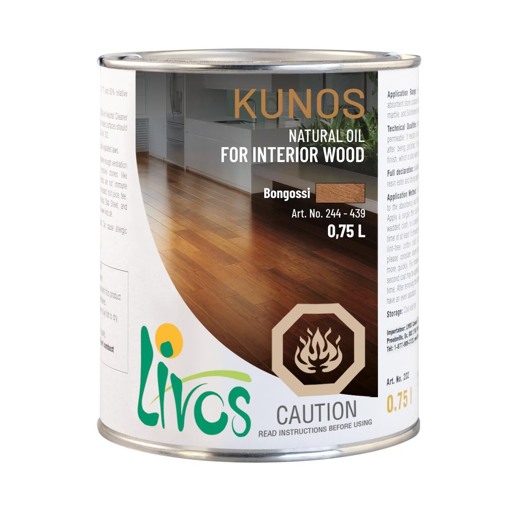 Livos Kunos 244, Natural Wood Oil, Interior Stain and Finish, High Coverage, Easy to Apply, Plant Based, Linseed Oil, Furniture & Flooring Hardwax Oil, Made in Germany (750 mL, 427 - Elm Dark Brown)