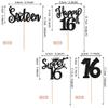 24 PCS Sweet 16 Cupcake Toppers with Crown Glitter Sixteen Happy 16th Birthday Cupcake Picks for Happy 16th Birthday Anniversary Party Cake Decorations Supplies Black view 2