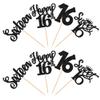 24 PCS Sweet 16 Cupcake Toppers with Crown Glitter Sixteen Happy 16th Birthday Cupcake Picks for Happy 16th Birthday Anniversary Party Cake Decorations Supplies Black view 3