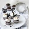 24 PCS Sweet 16 Cupcake Toppers with Crown Glitter Sixteen Happy 16th Birthday Cupcake Picks for Happy 16th Birthday Anniversary Party Cake Decorations Supplies Black view 4