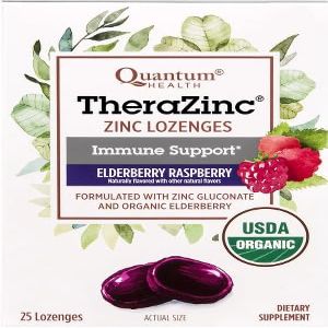 Quantum Health TheraZinc USDA Organic Zinc Lozenges, Eldertry Raspberry, Immune Support Formulated with Zinc Gluconate, Fast Relief, No Aftertaste, 25 Count - Pack of 1