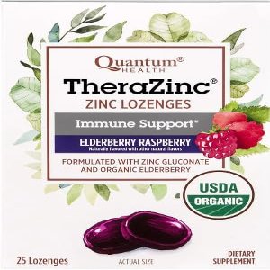 Quantum Health TheraZinc USDA Organic Zinc Lozenges, Eldertry Raspberry, Immune Support Formulated with Zinc Gluconate, Fast Relief, No Aftertaste, 25 Count - Pack of 1