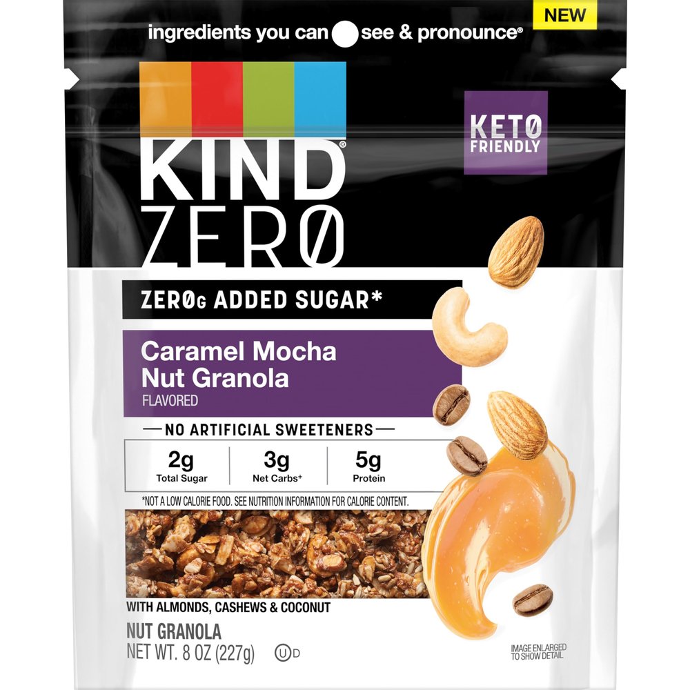 KIND Zero Added Sugar Granola, Caramel Mocha Nut, Healthy Snacks, Good Source of Fiber, Gluten Free, Low Sugar, 5g Protein, 5 Count