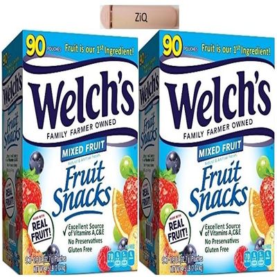 Welch's Fruit Snacks, Mixed Fruit, Gluten Free, Bulk Pack, Individual Single Serve Bags, 0.8 oz 2 BOX (Pack of 90 each box) / ZiQ Clip 1pc