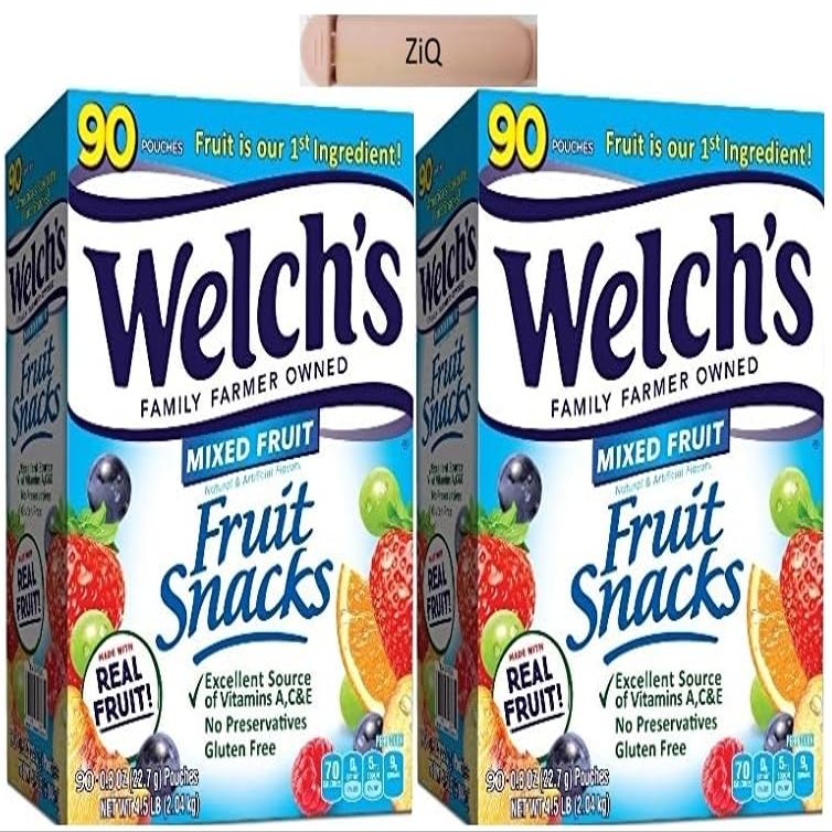 Welch's Fruit Snacks, Mixed Fruit, Gluten Free, Bulk Pack, Individual Single Serve Bags, 0.8 oz 2 BOX (Pack of 90 each box) / ZiQ Clip 1pc