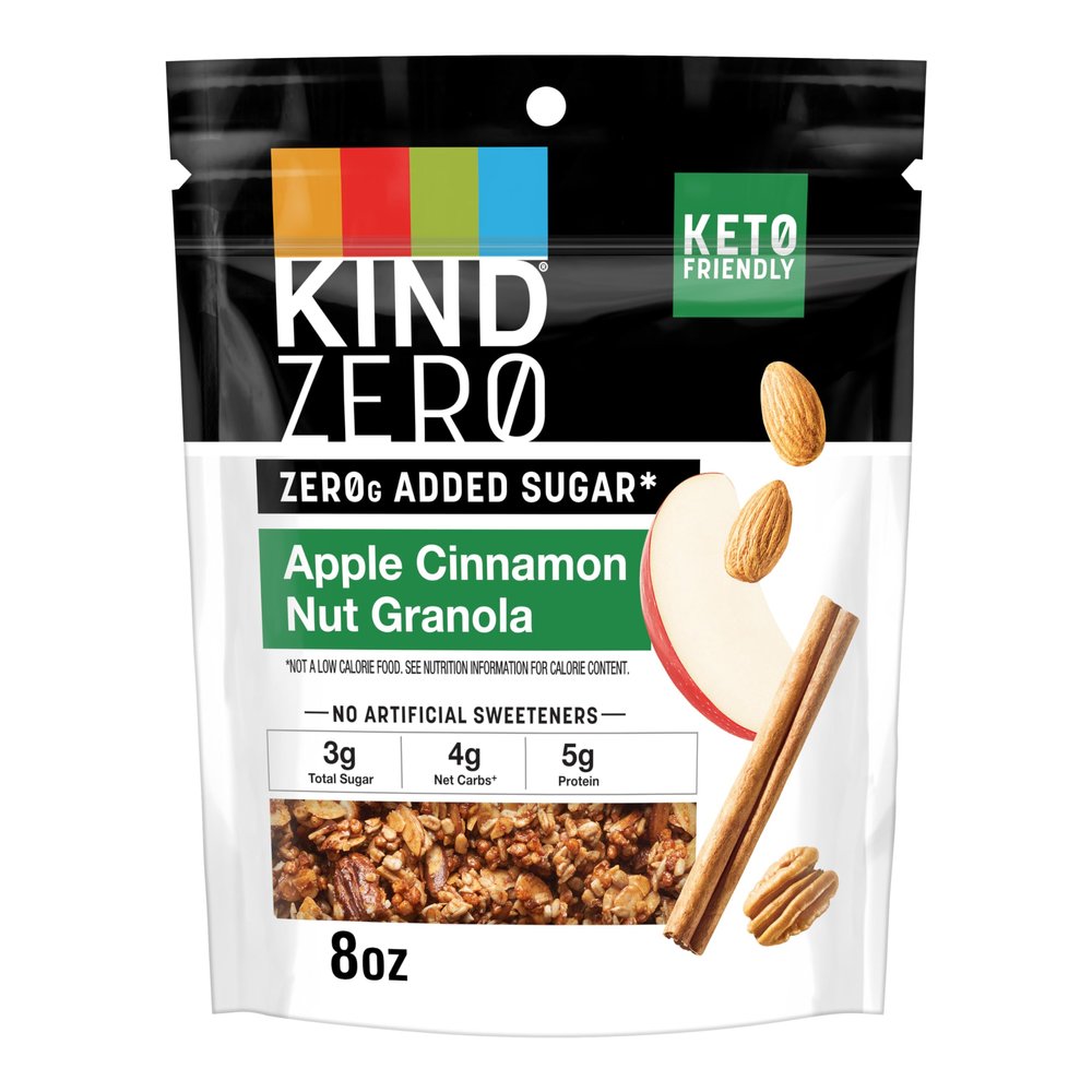 KIND Zero Added Sugar Granola, Apple Cinnamon Nut, Healthy Snacks, Good Source of Fiber, Gluten Free, Low Sugar, 5g Protein, 5 Count