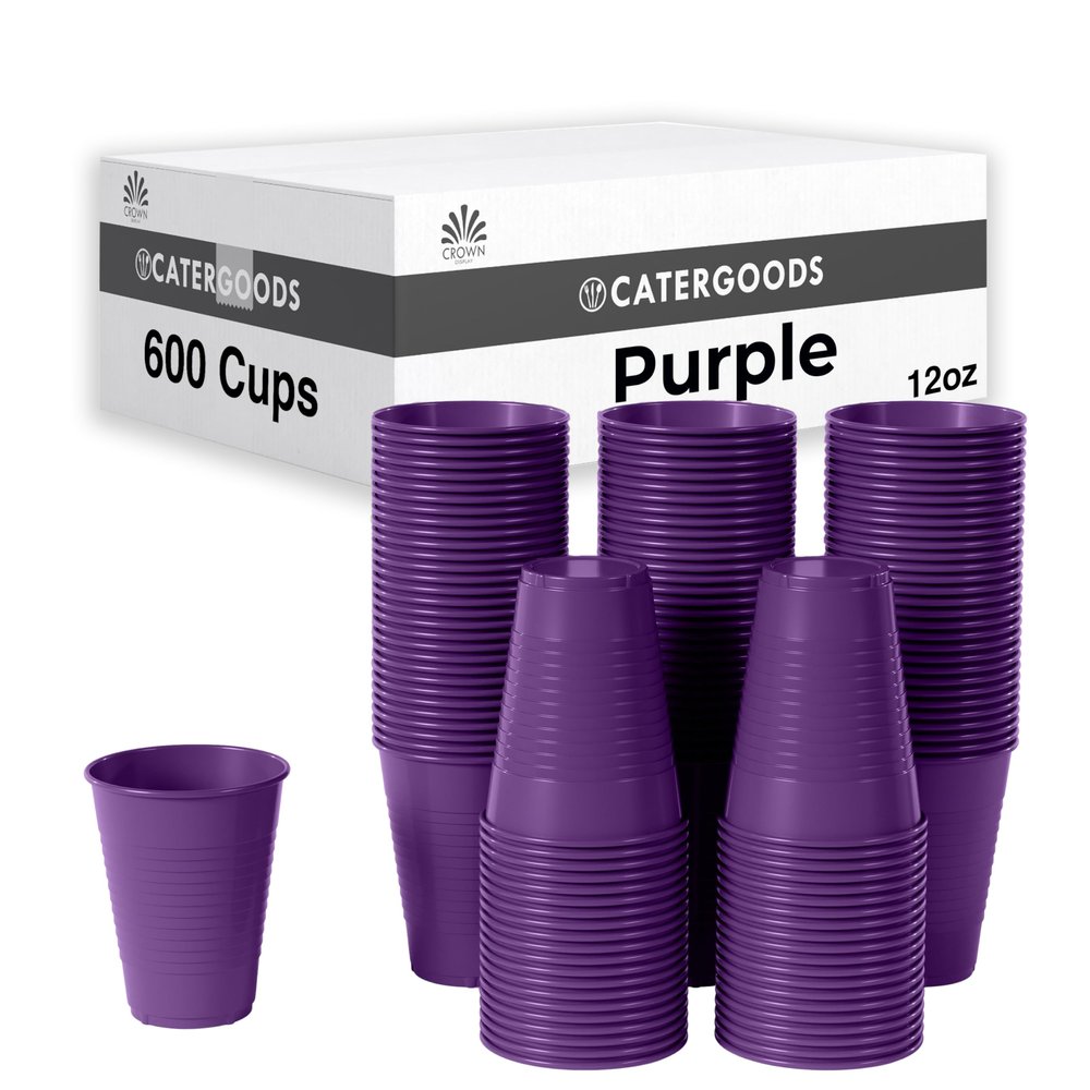 Party Solids Purple Plastic Cups - 12 oz, Pack Of 600