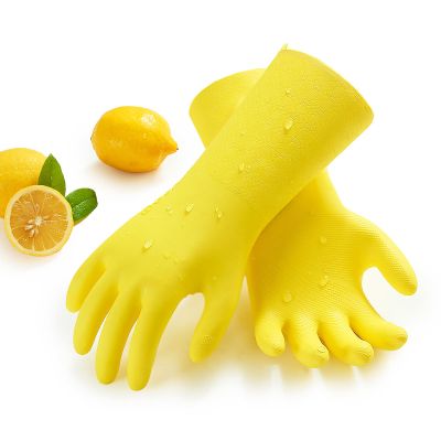Vgo... 1 Pair Household Cleaning Gloves Infused with Rresh Rich Aromas, Lined Dishwashing Gloves,Long Sleeves Kitchen Gloves, Bathroom Cleaning, Gardening, Pet Care(Yellow,Size L,TP1117)