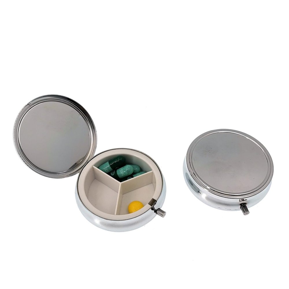 3 Cell Metal Pill Boxes Stainless Steel Round Pill Boxes Medicine Organizer Container Medicine Case Splitters Pill Pill Bottle (Color : No Image)