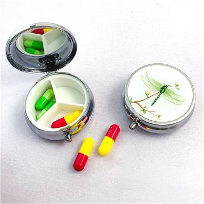 3 Cell Metal Pill Boxes Stainless Steel Round Pill Boxes Medicine Organizer Container Medicine Case Splitters Pill Pill Bottle (Color : Dragonfly)