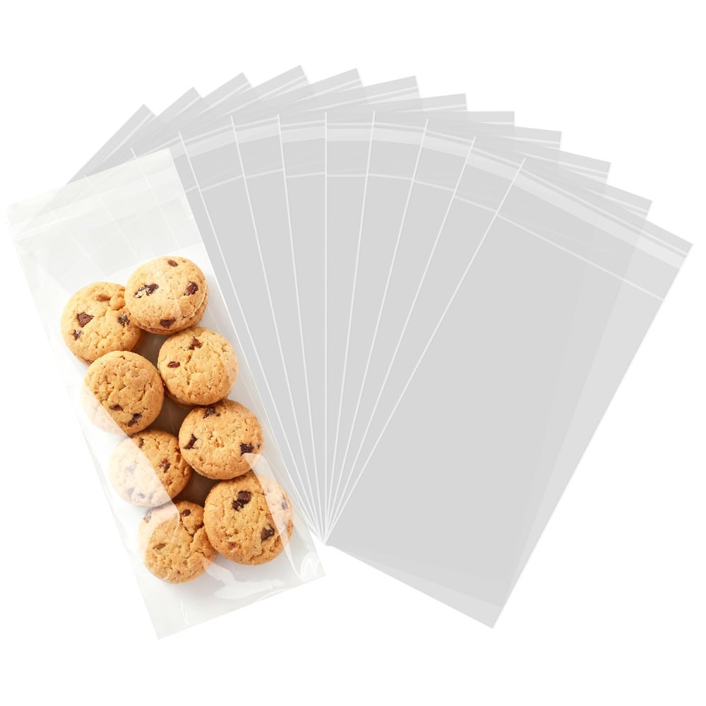 200 Pcs Self Sealing Cellophane Bags, 4x9 Inches Cookie Bags, Resealable Cellophane Bags Self Adhesive for Bakery Cookies Candy Snack