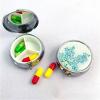 3 Cell Metal Pill Boxes Stainless Steel Round Pill Boxes Medicine Organizer Container Medicine Case Splitters Pill Pill Bottle (Color : Blue Flowers) view 1