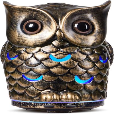 Alieye Ceramic Essential Oil Diffuser, 200ML Handcrafted Ceramic Owl Ultrasonic Cool Mist Aromatherapy Humidifier with 7 Colors LED Waterless Auto Shut Off for Home Office Yoga, Gifts for Mom, Brown