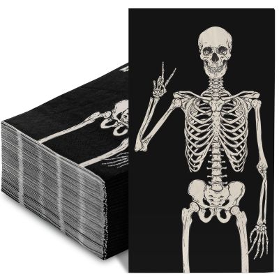 80 Pack Skull Paper Guest Napkins Disposable Halloween Skeleton Bathroom Napkins Smile Skull Guest Hand Towel Napkin for Horror Theme Party Supplies, 13x15.7 Inch