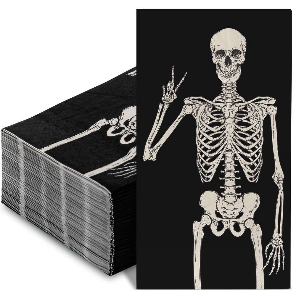 80 Pack Skull Paper Guest Napkins Disposable Halloween Skeleton Bathroom Napkins Smile Skull Guest Hand Towel Napkin for Horror Theme Party Supplies, 13x15.7 Inch