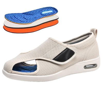 bumuam Men's Diabetic Shoes Extra Wide Width,Women's Open Toe Diabetic Sandals with Adjustable Wide Width Walking Shoes House Slippers for Elderly Men 5.5/Women 6.5