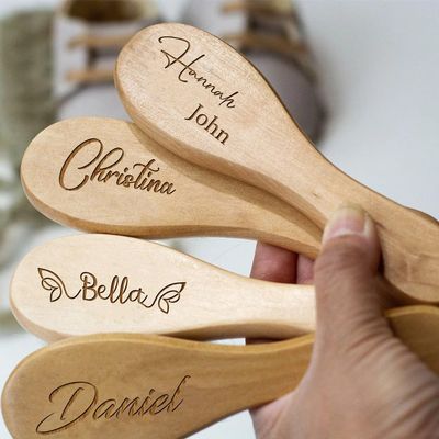 Custom Name Baby Bathing Care Hair Brush Natural Wooden Baby Brush for Girl or Boy Newborn to Toddler Hair Brus (4pcs)
